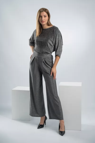 Μπλούζα Lurex Πλισέ Τελείωμα Ασημί