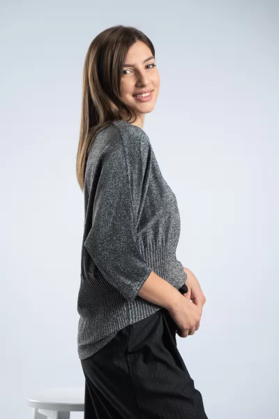 Μπλούζα Lurex Πλισέ Τελείωμα Ασημί