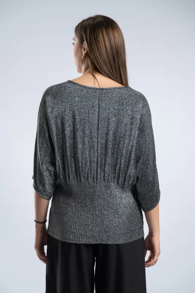 Μπλούζα Lurex Πλισέ Τελείωμα Ασημί