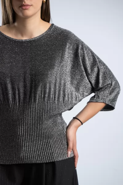 Μπλούζα Lurex Πλισέ Τελείωμα Ασημί