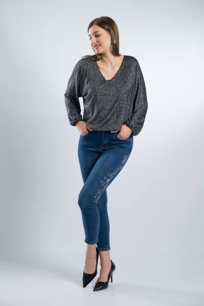 Μπλούζα Lurex Silver-Μαύρη