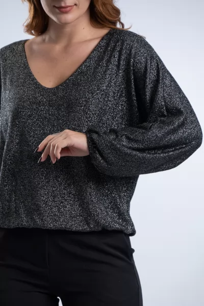 Μπλούζα Lurex Silver-Μαύρη