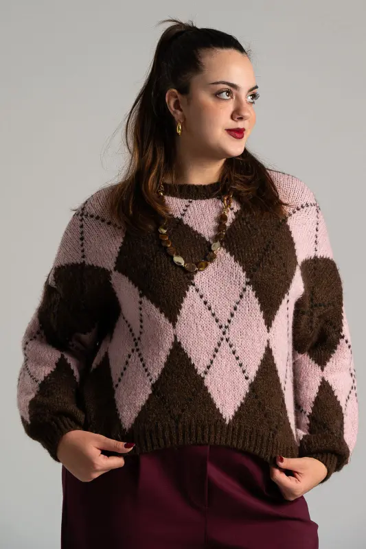 Μπλούζα Μακριά Μανίκια Balloon Καρώ