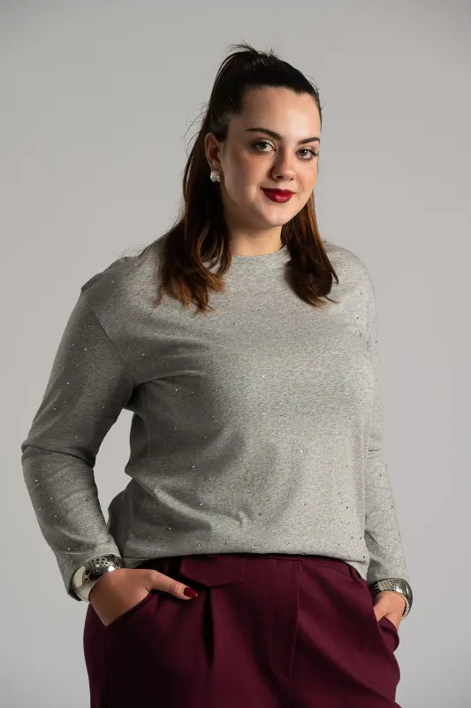 Μπλούζα Μακριά Μανίκια Strass