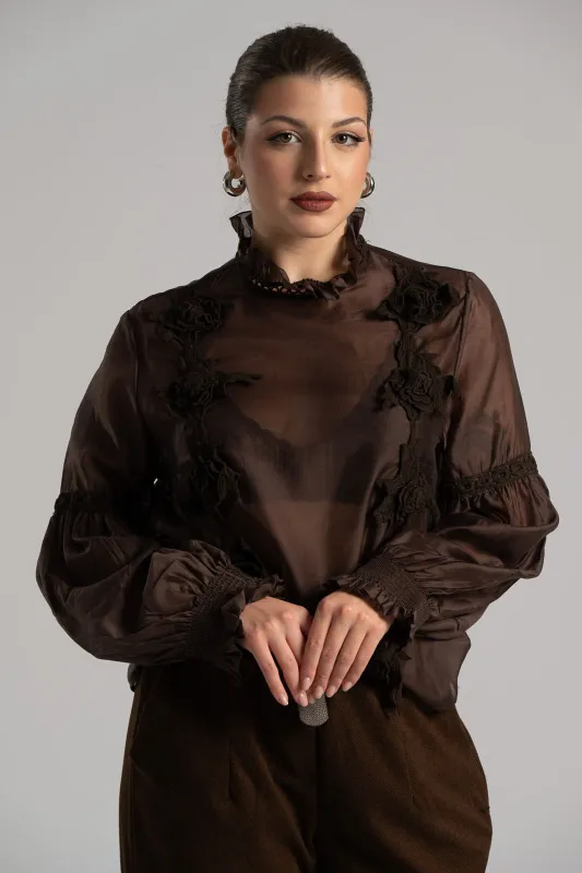 Μπλούζα Μανίκια Balloon Roses Λεπτομέρειες