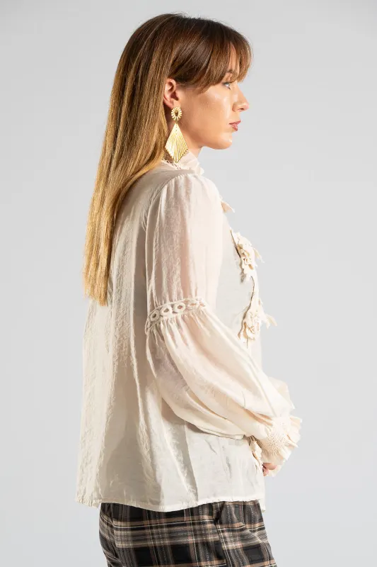 Blouse Balloon Sleeves Roses Details