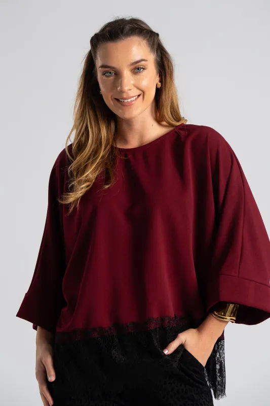 Μπλούζα Μανίκια Νυχτερίδα Δαντέλα