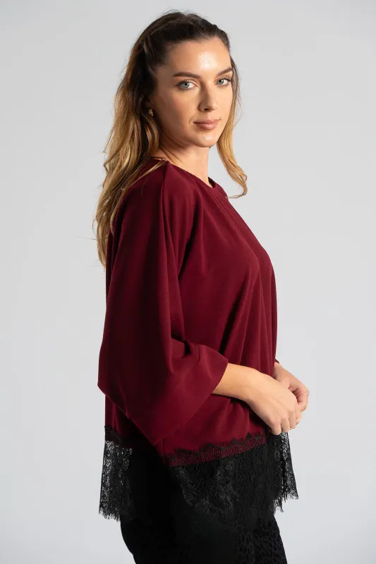 Μπλούζα Μανίκια Νυχτερίδα Δαντέλα