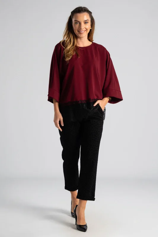 Μπλούζα Μανίκια Νυχτερίδα Δαντέλα