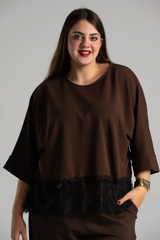 Blouse Batwing Sleeves Lace