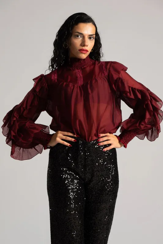 Μπλούζα Με Πιέτες Και Βολάν