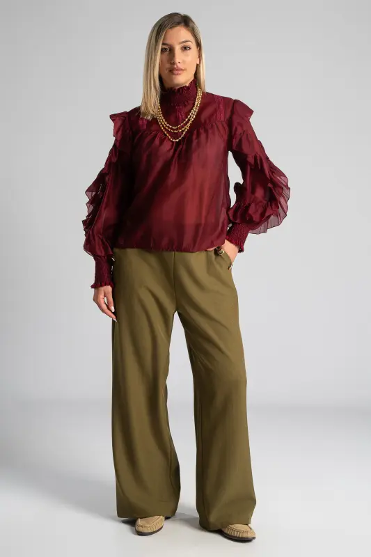 Blouse With Pleats and Ruffles