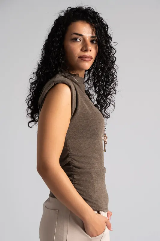 Blouse Mock-Neck Sleeveless 