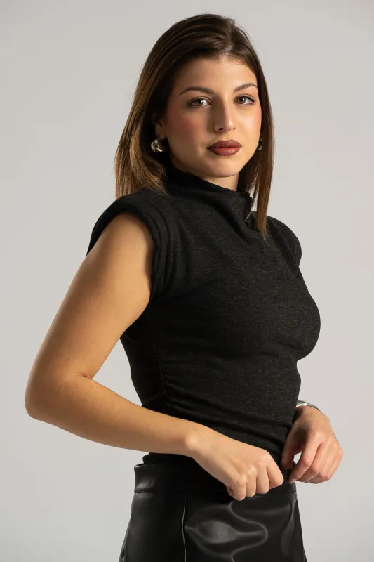 Blouse Mock-Neck Sleeveless 