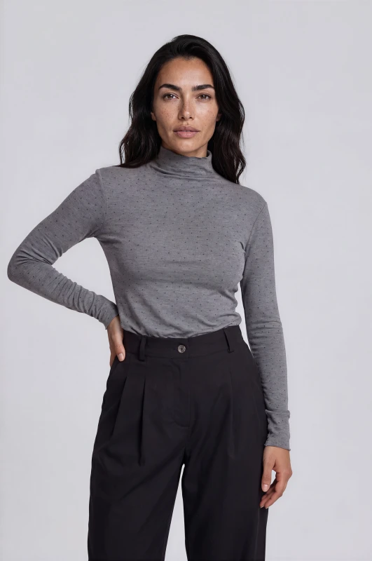 Blouse Mock Neck with Rhinestones