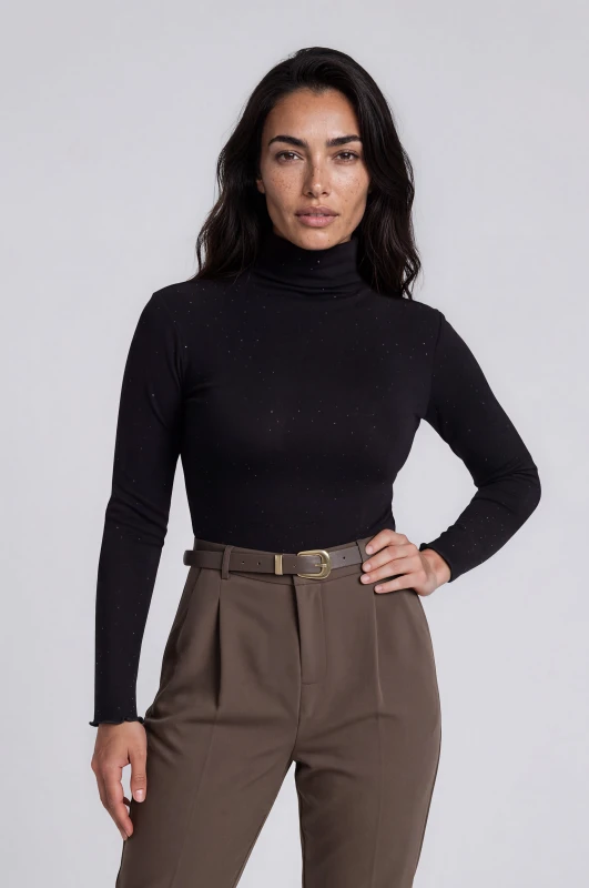 Blouse Mock Neck with Rhinestones