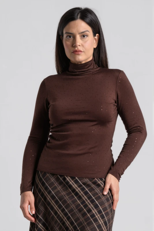 Blouse Mock Neck with Rhinestones