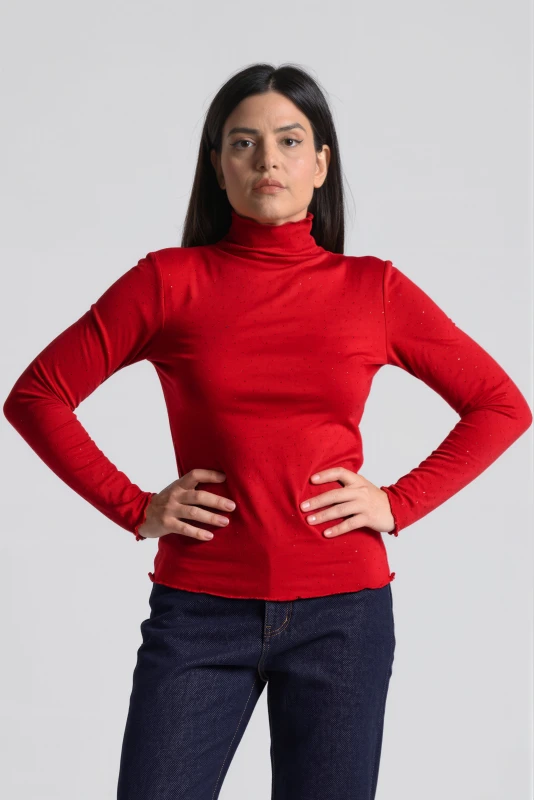 Μπλούζα Mock Neck με Στρας