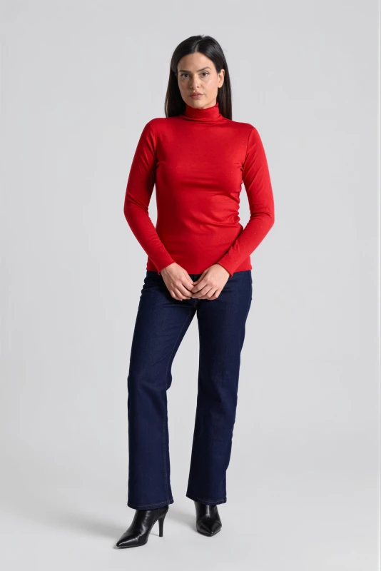 Blouse Mock Neck with Rhinestones