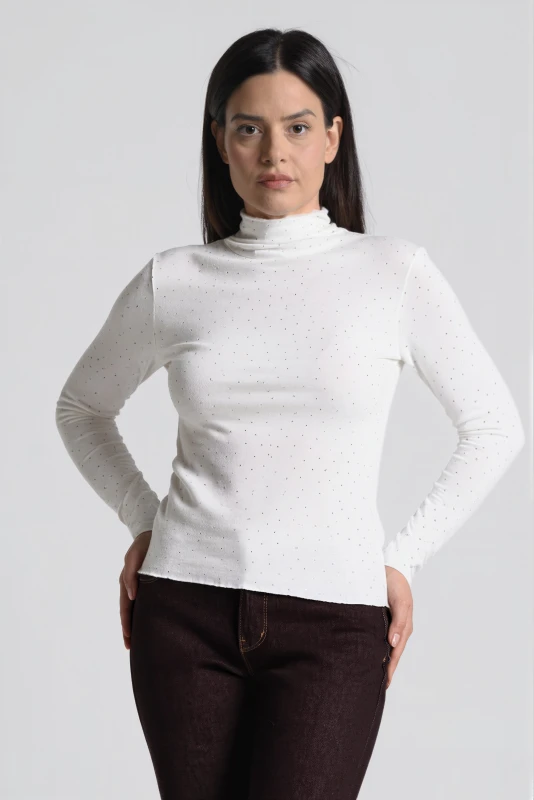 Blouse Mock Neck with Rhinestones