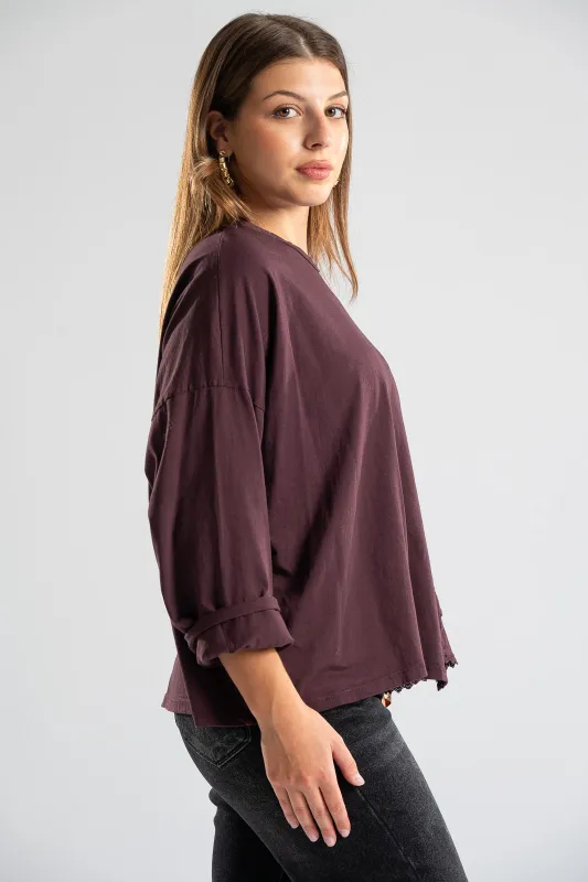 Blouse Solid Color Kippur Detail