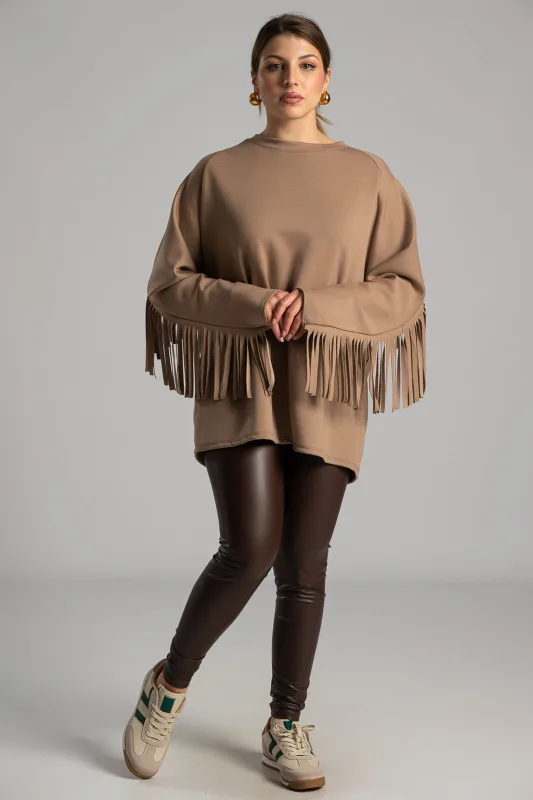 Blouse Solid Color Decorative Fringes
