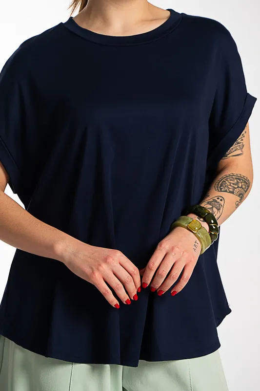 Blouse Single-color Short-sleeved Round Neckline