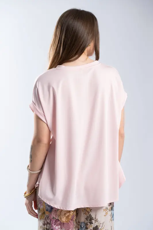 Blouse Single-color Short-sleeved Round Neckline