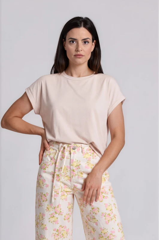 Blouse Single-color Short-sleeved Round Neckline