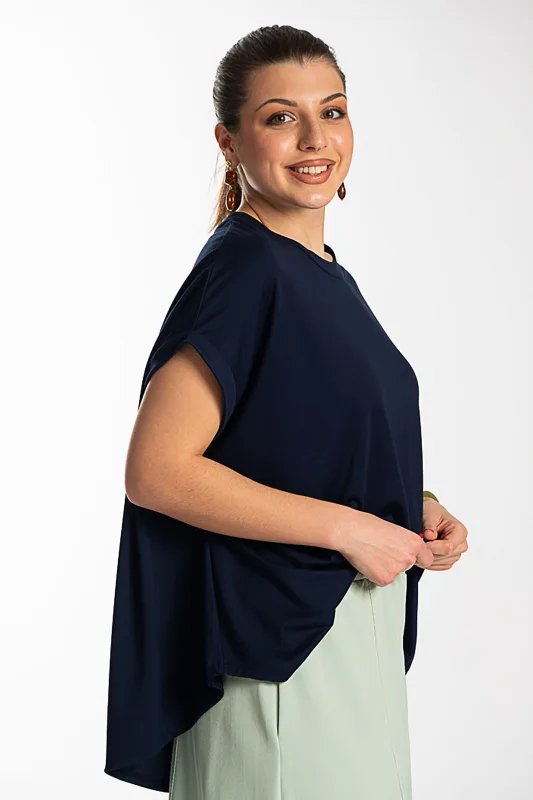 Blouse Single-color Short-sleeved Round Neckline