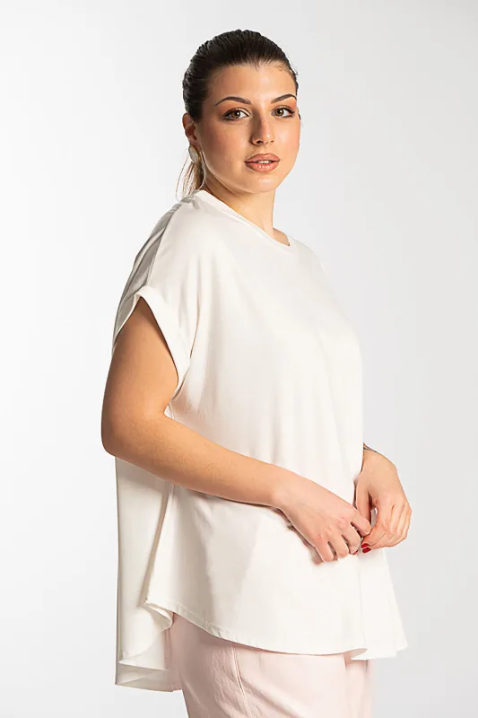 Blouse Single-color Short-sleeved Round Neckline