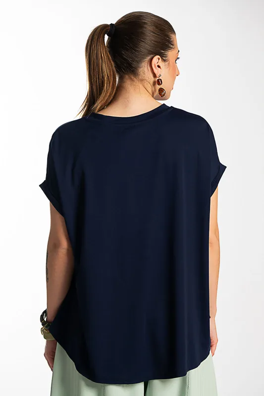 Blouse Single-color Short-sleeved Round Neckline