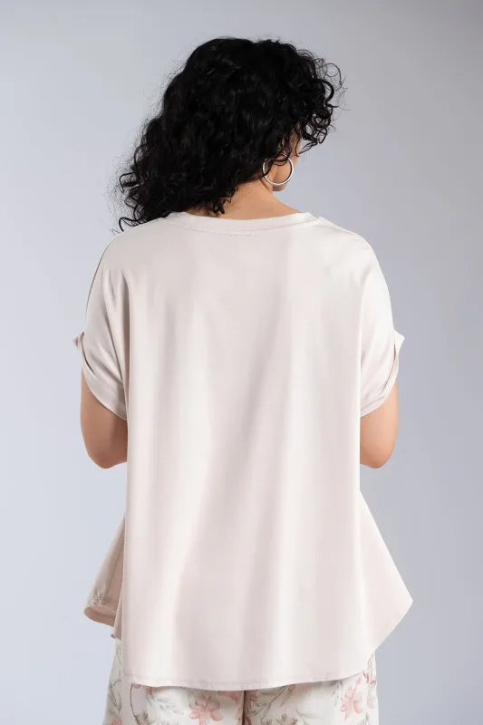 Blouse Single-color Short-sleeved Round Neckline