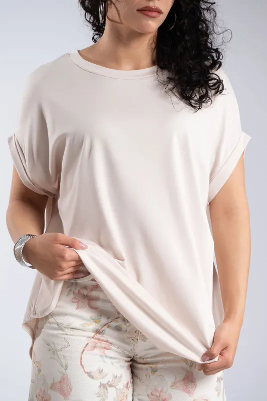 Blouse Single-color Short-sleeved Round Neckline