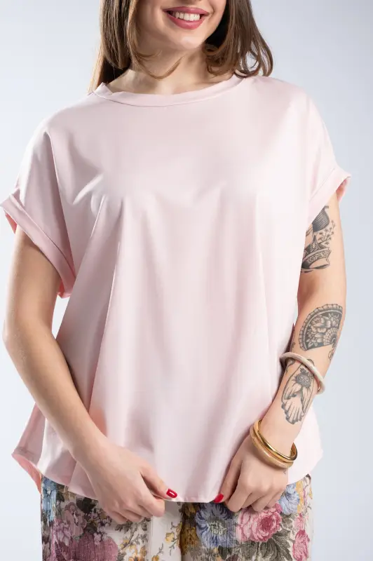 Blouse Single-color Short-sleeved Round Neckline