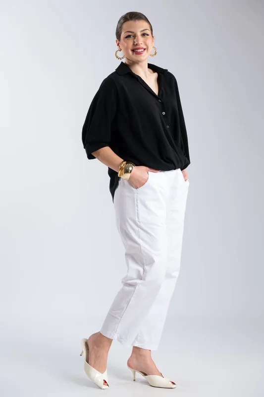 Solid-Color Blouse Buttons Collar 