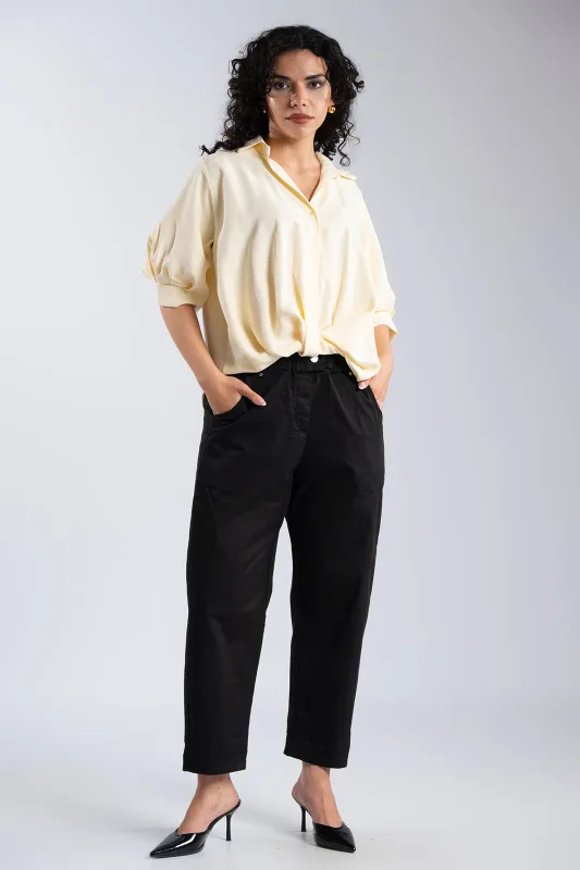 Solid-Color Blouse Buttons Collar 