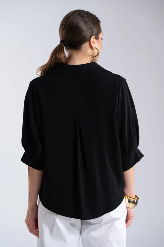 Solid-Color Blouse Buttons Collar 