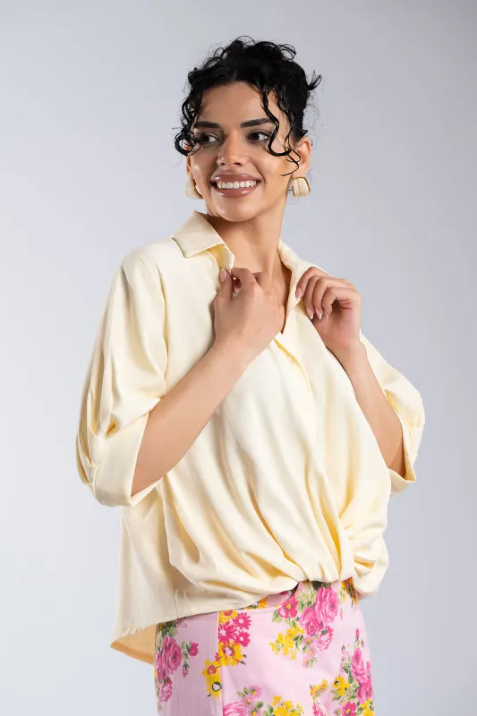 Solid-Color Blouse Buttons Collar 