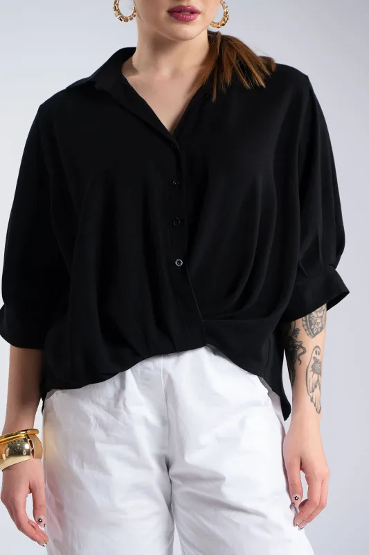 Solid-Color Blouse Buttons Collar 