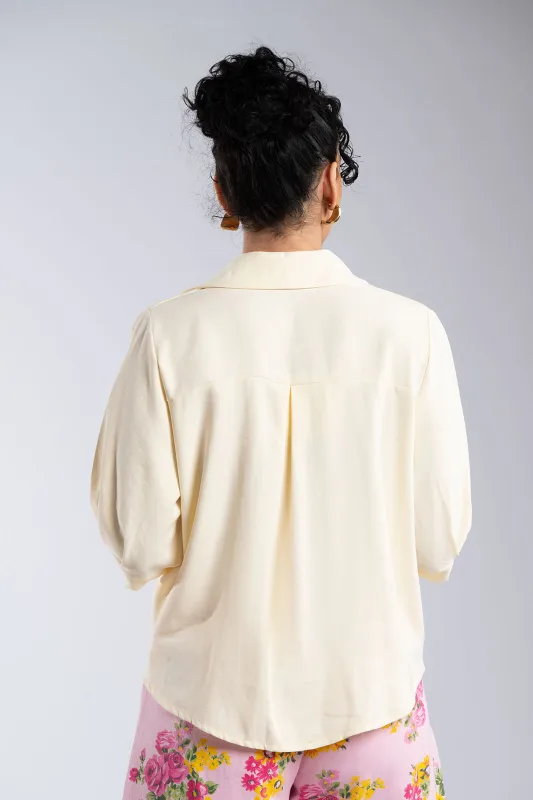 Solid-Color Blouse Buttons Collar 