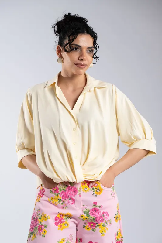 Solid-Color Blouse Buttons Collar 