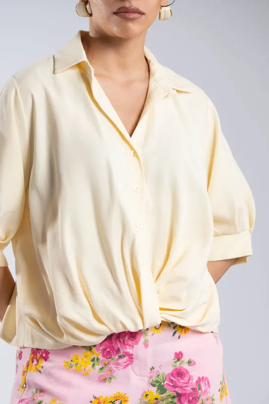 Solid-Color Blouse Buttons Collar 