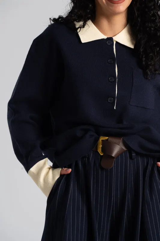 Μπλούζα Νημάτινη Γιακάς Κουμπιά