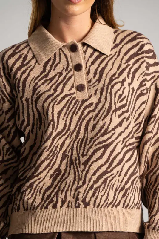 Blouse Knitted Collar Zebra