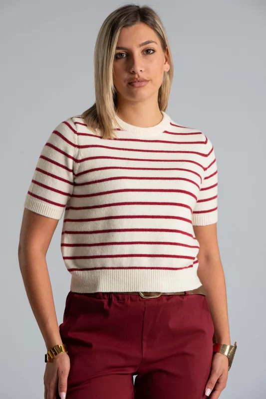 Short Sleeved Knitted Striped Blouse
