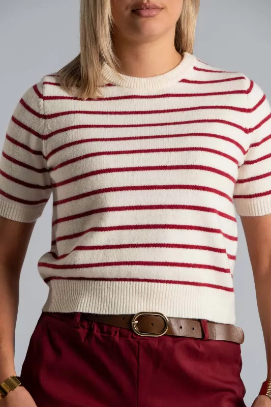 Short Sleeved Knitted Striped Blouse