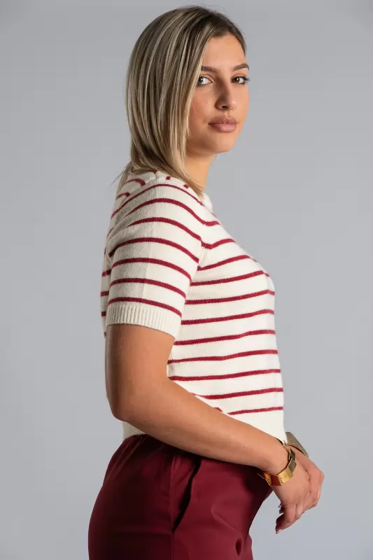 Short Sleeved Knitted Striped Blouse
