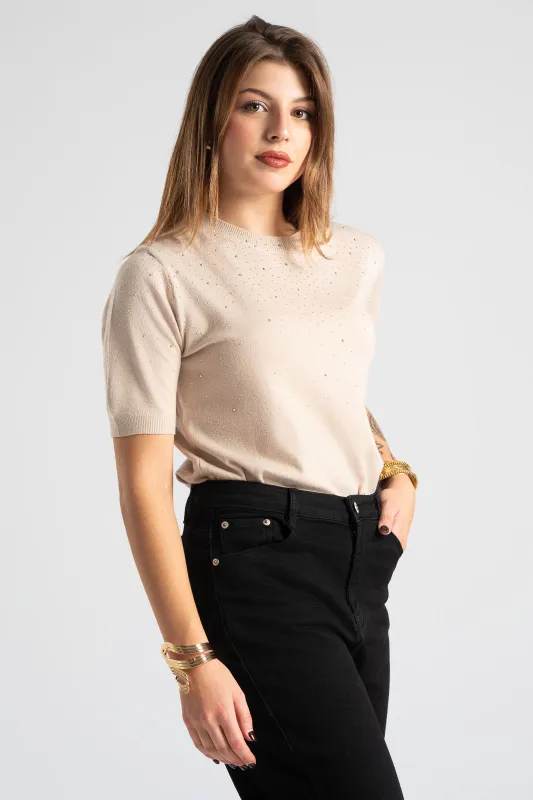 Μπλούζα Νημάτινη Κοντομάνικη Στρας