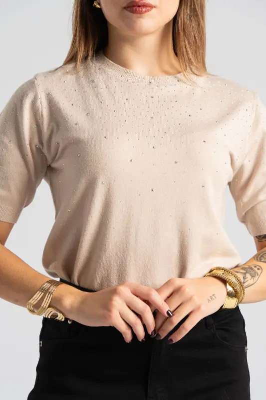 Μπλούζα Νημάτινη Κοντομάνικη Στρας